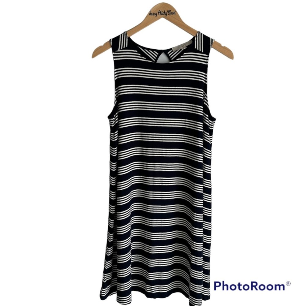 LOFT Navy and White Striped‎ Sleeveless Ladies Casual Sundress, M